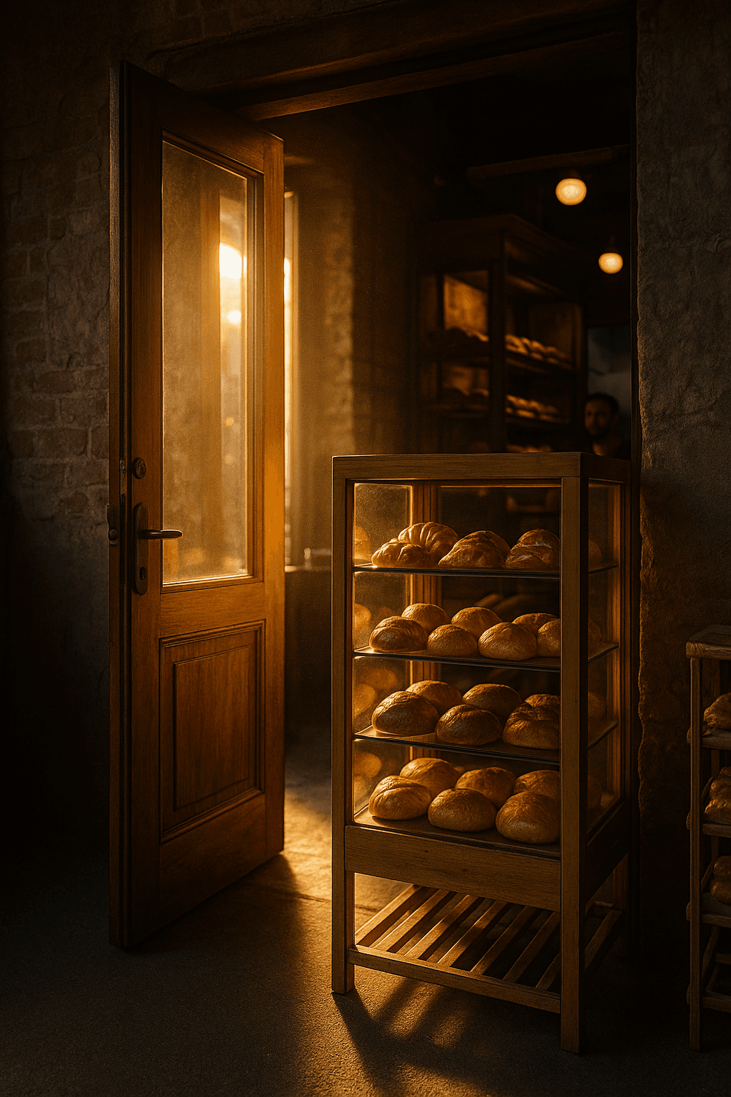 Bakery storefront at golden hour