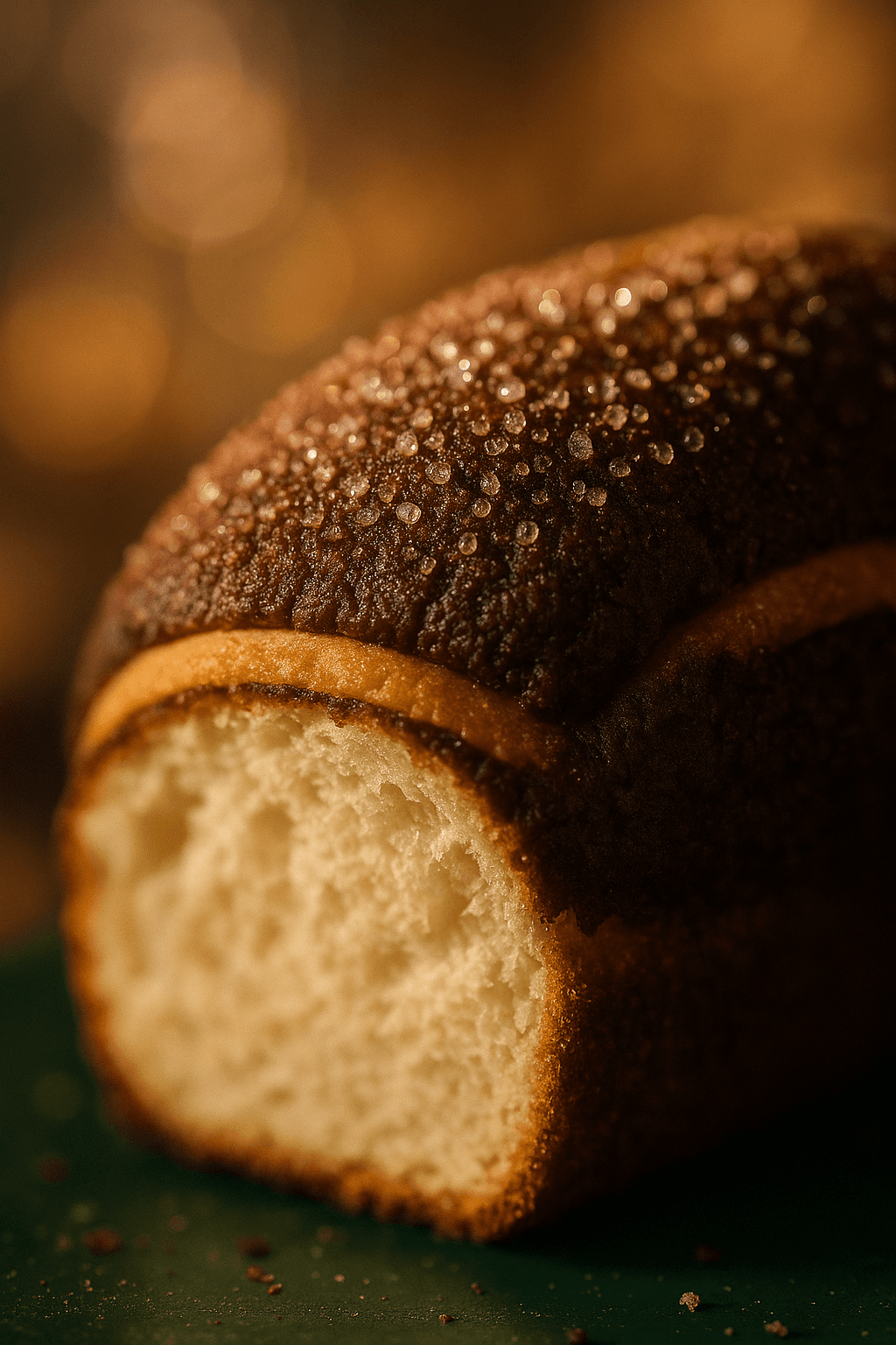 Macro of glazed donut with sugar crystals